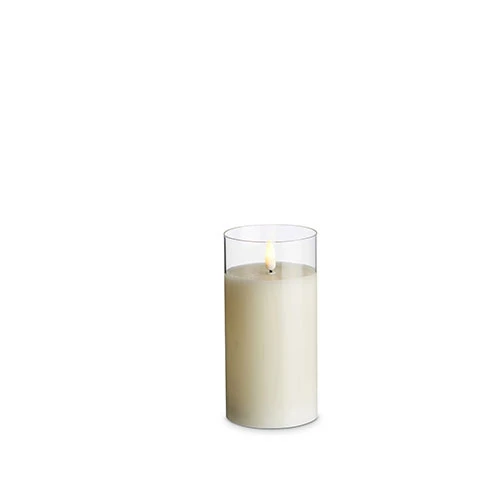 Clear Glass Flameless Candle 3 Inch X 6 Inch Ivory Pillar - Remote Ready 3 Clear Glass Flameless Candle 3 Inch X 6 Inch Ivory Pillar - Remote Ready