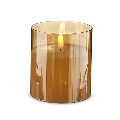 Gold Glass Flameless Candle 3.5 Inch X 4 Inch Ivory Pillar - Remote Ready 3 Gold Glass Flameless Candle 3.5 Inch X 4 Inch Ivory Pillar - Remote Ready