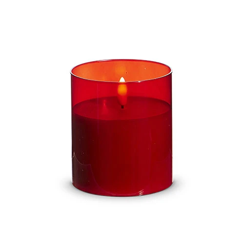 Red Glass Flameless Candle 3.5 Inch X 4 Inch Ivory Pillar - Remote Ready 3 Red Glass Flameless Candle 3.5 Inch X 4 Inch Ivory Pillar - Remote Ready