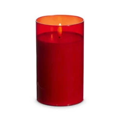 Red Glass Flameless Candle 3.5 Inch X 6 Inch Ivory Pillar - Remote Ready