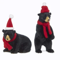 Black Bear With Scarf And Hat Ornaments Set Of 2 - 8 Inch New For 2023