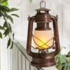 11 Inch FireGlow LED Hurricane Lantern - Rustic Brown