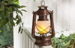 11 Inch FireGlow LED Hurricane Lantern - Rustic Brown