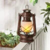 9.5 Inch FireGlow LED Hurricane Lantern - Rustic Brown -Solar Christmas Holiday Shop 44141 glam shot