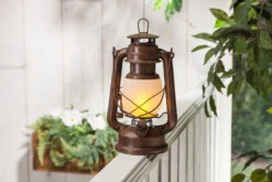 Solar Christmas Holiday Shop 26 9.5 Inch FireGlow LED Hurricane Lantern - Rustic Brown
