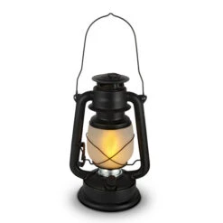 11 Inch FireGlow LED Hurricane Lantern - Matte Black -Solar Christmas Holiday Shop 44142 main image