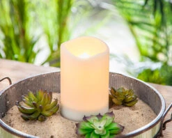 Solar Outdoor White Resin Candle 4 X 6 Inch - Heavy Weighted Base