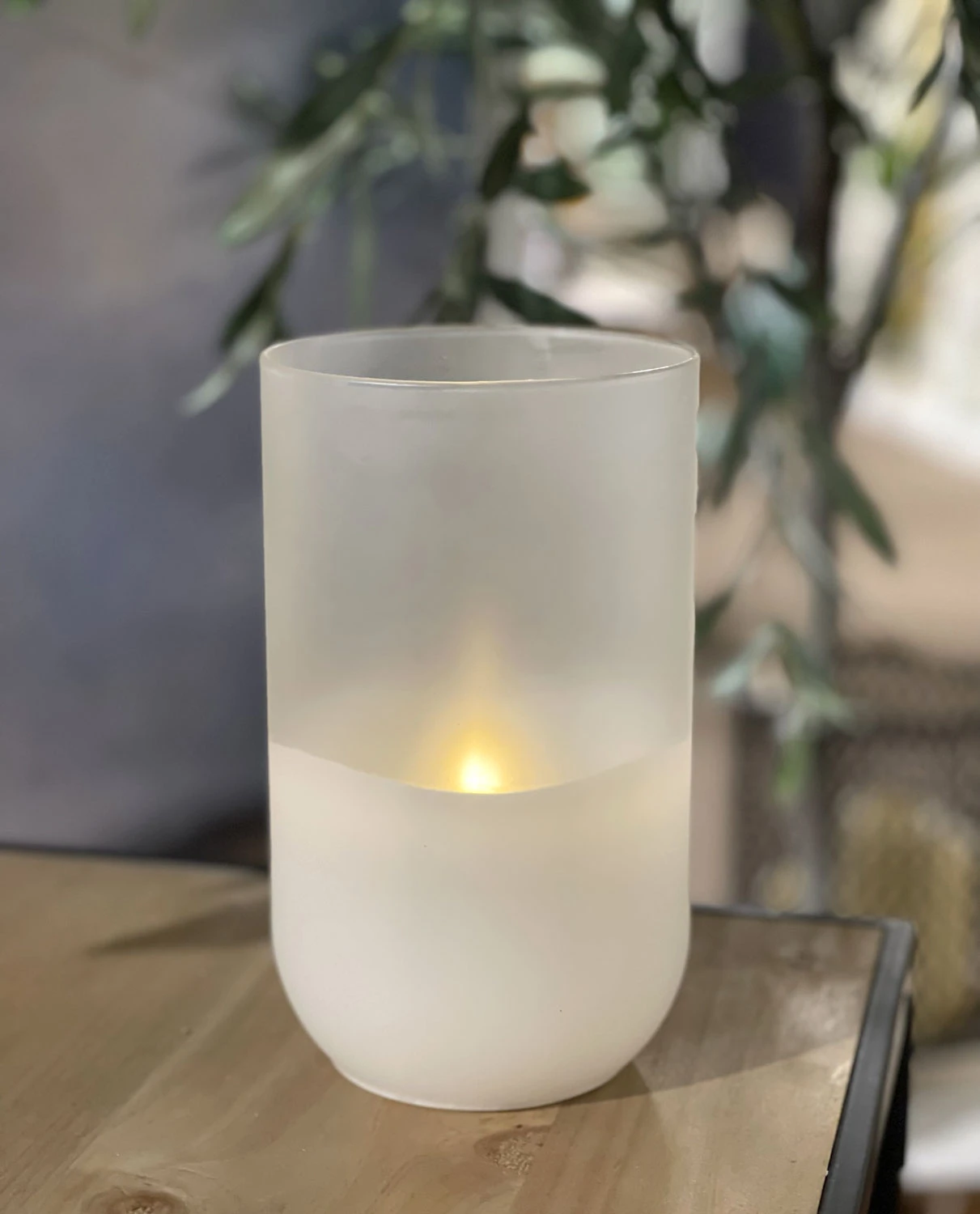 Flameless 8 Inch Wax Candle In Frosted Glass With Adjustable Brightness 3 Flameless 8 Inch Wax Candle In Frosted Glass With Adjustable Brightness