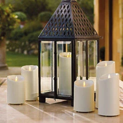 Outdoor Moving Flame Ivory Resin Battery Operated Candle 9 Inch - Timer -Solar Christmas Holiday Shop 5 and 7 inch outdoor lumina