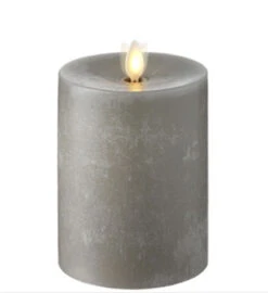 Moving Flame Candle 5 Inch Grey Flat Top Chalk Finish Timer - Remote Ready