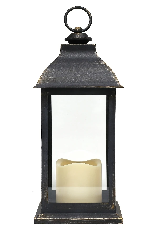 Battery Operated Brushed Bronze Candle Lantern - 12 Inch 4 Battery Operated Brushed Bronze Candle Lantern - 12 Inch - Image 2
