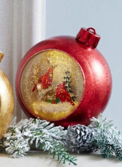 Lighted Musical Snow Globe With Cardinals Ornament - 6.25 Inch