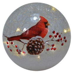 Lighted Crackle Glass Cardinal - 6 Inch Battery Operated 9 Lighted Crackle Glass Cardinal - 6 Inch Battery Operated -Solar Christmas Holiday Shop 6in CrackleGlobe Cardinal night view