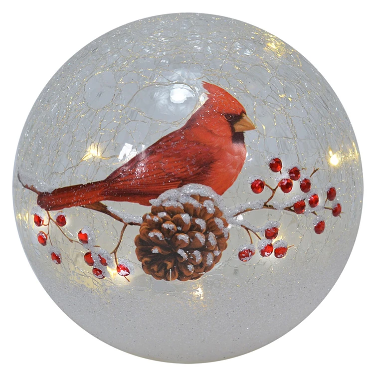 Lighted Crackle Glass Cardinal - 6 Inch Battery Operated 4 Lighted Crackle Glass Cardinal - 6 Inch Battery Operated - Image 2