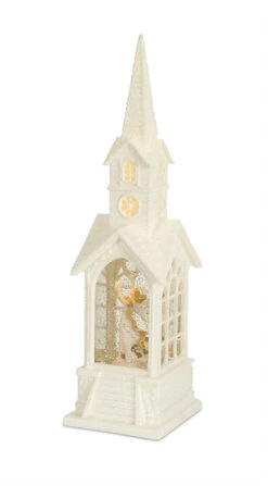 Angel Lighted Water Church In Swirling Glitter - 16.25 Inch 5 Angel Lighted Water Church In Swirling Glitter - 16.25 Inch -Solar Christmas Holiday Shop 72827 angel in church main image