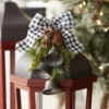 Buffalo Check Bow With Bells, Greenery And Pinecones - 13 Inch For Gifts And Lanterns -Solar Christmas Holiday Shop 76302 V1