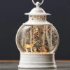 Deer With Forest Animals Snow Globe In White Water Lantern -Solar Christmas Holiday Shop 80789 deer