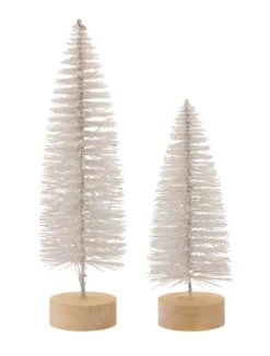 Lighted Bottle Brush Trees Battery Operated - Set Of 2 White 10.75 Inch -Solar Christmas Holiday Shop 81445 1