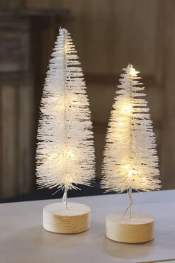 Lighted Bottle Brush Trees Battery Operated - Set Of 2 White 10.75 Inch