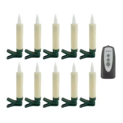 Clip On Christmas Tree Taper Candle / Window Candle Battery Operated Set-10 With Remote Control -Solar Christmas Holiday Shop 84587 10