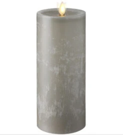 Moving Flame Candle 9 Inch Grey Flat Top Chalk Finish Timer - Remote Ready