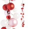 4 Foot Pink Red And White Color Ball Garland -Solar Christmas Holiday Shop G4332700
