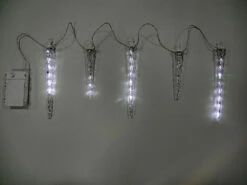 Meteor Light Icicle 5 Lights - 6 Hour Timer Battery Operated -Solar Christmas Holiday Shop X12LIC1348 final