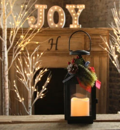 Holiday Flameless Candle Lantern With Pinecone Decor - 11 Inch