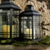 Set Of 3 Rubbed Oil Bronze Candle Lanterns - 14 - 17 - 20 Inch -Solar Christmas Holiday Shop black lantern set large