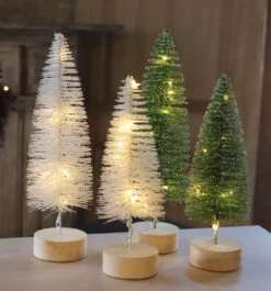 Lighted Bottle Brush Trees Battery Operated - Set Of 2 Green With Timer 10.75 Inch -Solar Christmas Holiday Shop bottle brush trees green an