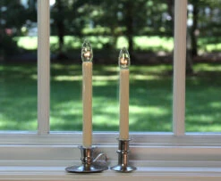 Traditional Ultra Bright LED Cordless Window Candle Dual Sided Bulb - Brushed Nickel Finish - Timer 9 Traditional Ultra Bright LED Cordless Window Candle Dual Sided Bulb - Brushed Nickel Finish - Timer -Solar Christmas Holiday Shop brushed nickel both styles large