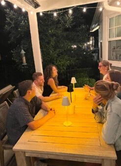 Rechargeable Cordless Table Lamp For Cafe Or Patio Dimmable Black Metal Finish -Solar Christmas Holiday Shop bug repel light