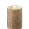 Moving Flame Burlap Wrapped Flameless Candle 3.5 X 5 Timer - Remote Ready -Solar Christmas Holiday Shop burlap moving flame 5 inch
