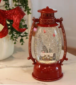 Red Hurricane With Cabin In The Woods Lighted Water Lantern - Timer