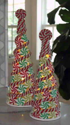 Lighted Candy Glitter Cone Tree - Battery Operated 11.75 -Solar Christmas Holiday Shop candy tree two sizes