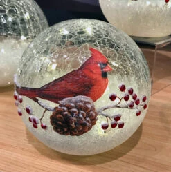 Lighted Crackle Glass Cardinal - 6 Inch Battery Operated 8 Lighted Crackle Glass Cardinal - 6 Inch Battery Operated -Solar Christmas Holiday Shop cardinal glass globe 6 inch