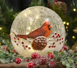 Lighted Crackle Glass Cardinal - 6 Inch Battery Operated
