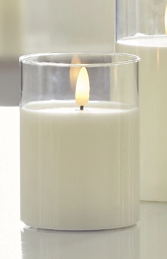 Clear Glass Flameless Candle 3 Inch X 4 Inch Ivory Pillar - Remote Ready 3 Clear Glass Flameless Candle 3 Inch X 4 Inch Ivory Pillar - Remote Ready