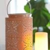 Rechargeable Lantern With Fire Glow Light Unit 12 Inch Coral Enamel