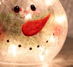 Lighted Crackle Glass Snowman - 8 Inch Electric -Solar Christmas Holiday Shop crackle snowman detail