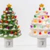 Electric Dolomite Christmas Tree Nightlight - Set Of 2 Green And White -Solar Christmas Holiday Shop dolomite night lights main image