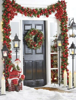 Red Christmas Ball Garland - 4 Feet -Solar Christmas Holiday Shop doorway
