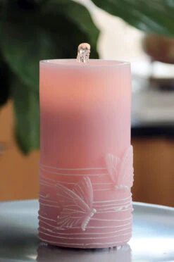 Pink Wax With Butterfly Design Aquaflame Fountain Candle - Remote Control Included