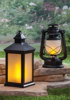 9.5 Inch FireGlow LED Hurricane Lantern - Matte Black -Solar Christmas Holiday Shop fireglow lanterns variety of styles 1