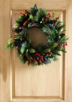 Outdoor Safe Christmas Wreath - Battery Operated Timer - Color Select Warm White Or Multi Color -Solar Christmas Holiday Shop ghh multi color wreath