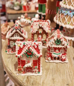 Battery Operated Lighted Clay Dough Gingerbread Houses Set Of 4 Assorted -Solar Christmas Holiday Shop gingerbread light up houses