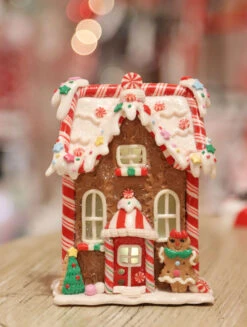 Battery Operated Lighted Clay Dough Gingerbread Houses Set Of 4 Assorted -Solar Christmas Holiday Shop gingerbread main 4