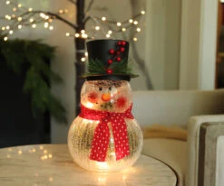 Crackle Glass Snowman Electric - 10 Inch