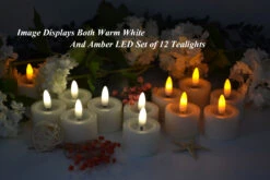 Glowing Wick Flameless Tealights - Blue LED (Set Of 12) -Solar Christmas Holiday Shop glowing wick tealights ww and amber 1