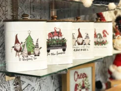 Gnome Design Canisters Metal With Wood Lids Set Of 4 Assorted